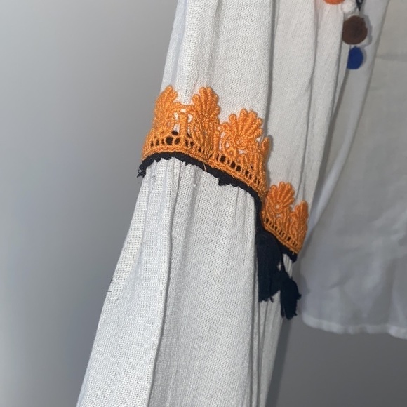 Dodo Bar Or Yehoray Blouse With Colorful Pom Poms Lace Up Cotton Fiesta Top - Picture 10 of 10
